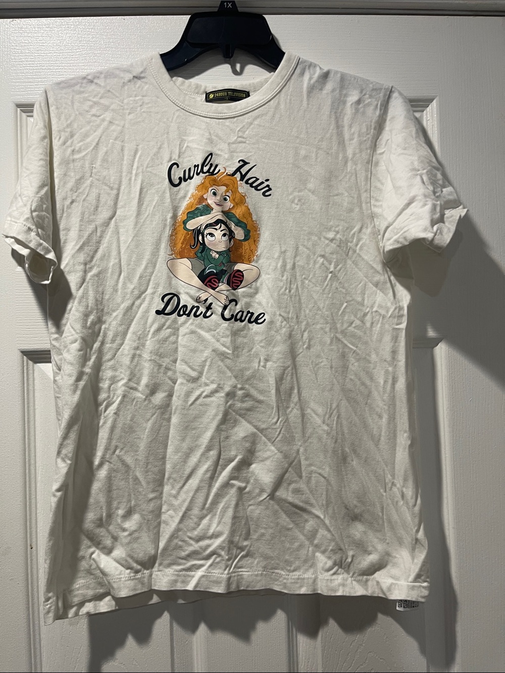 White 'Curly Hair Don't Care' Graphic Crewneck Tee